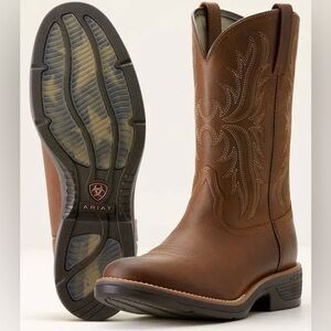 Ariat Brown Leather Western Work Boots with Embroidered Shaft